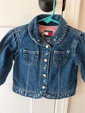 Tommy Hilfiger Baby Girl Denim Jacket 12–18M Embroidered Floral Jean Jacket